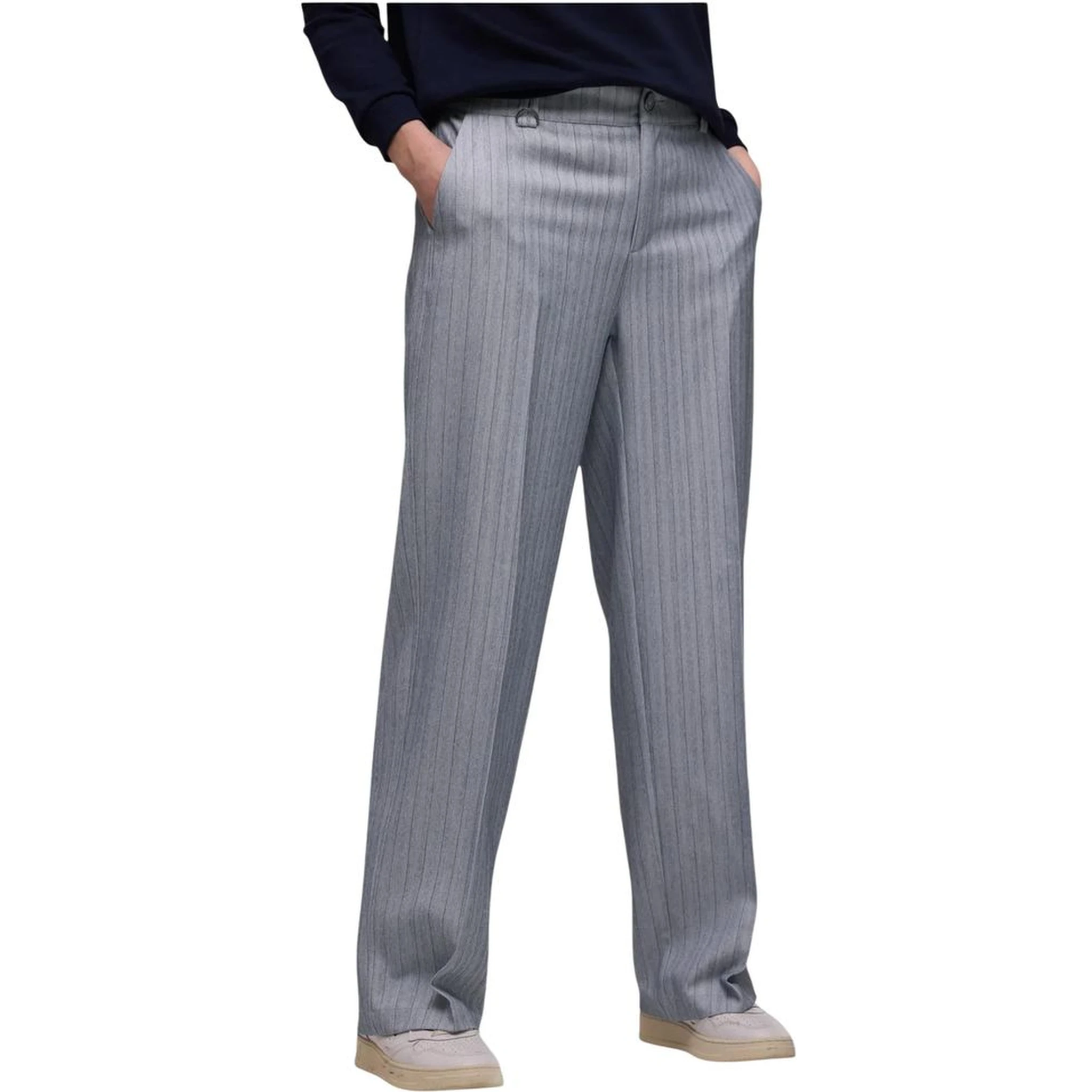 Blue Polyester Casual Pants