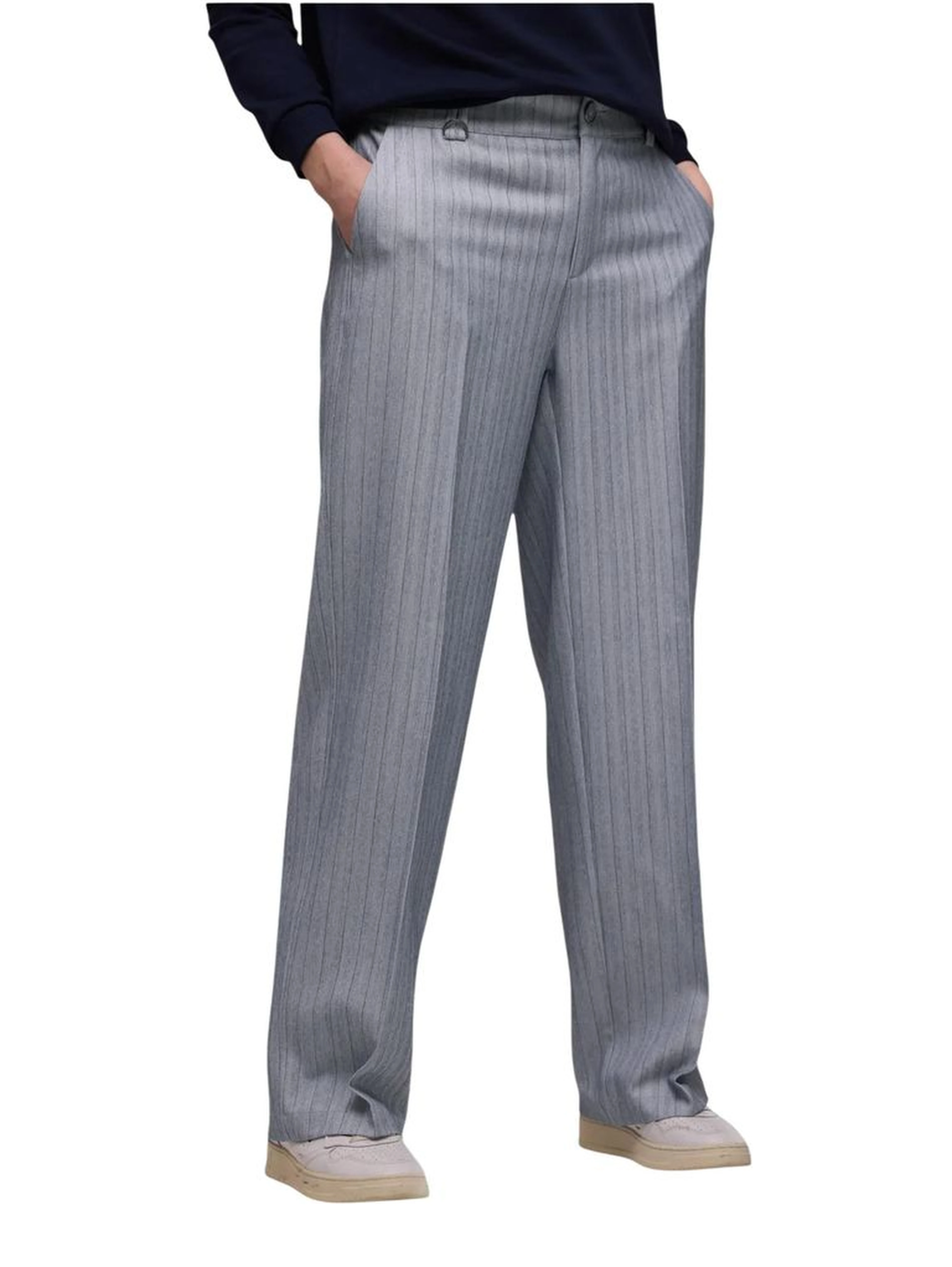 Blue Polyester Casual Pants