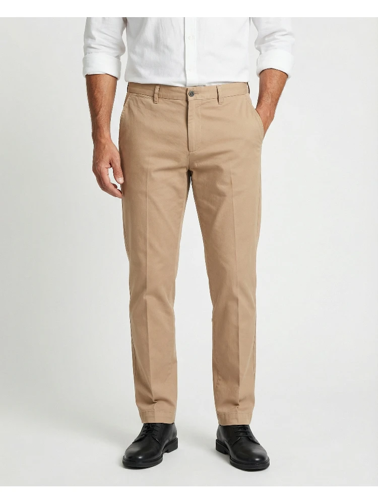 Beige Elastane Casual Pants