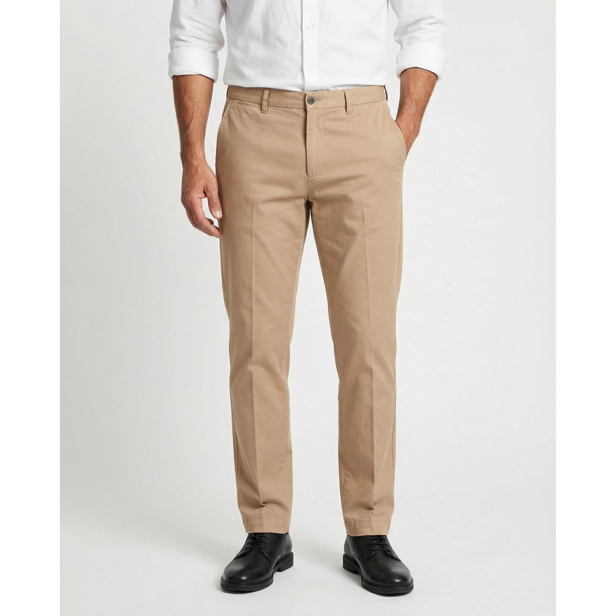 Beige Elastane Casual Pants