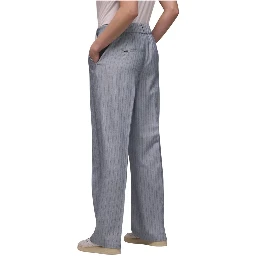 Blue Polyester Casual Pants