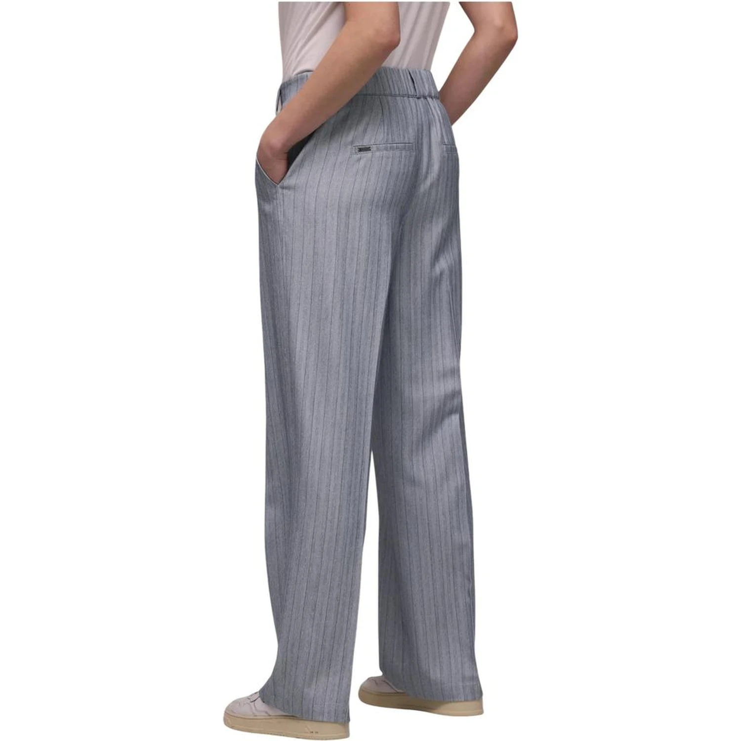 Blue Polyester Casual Pants