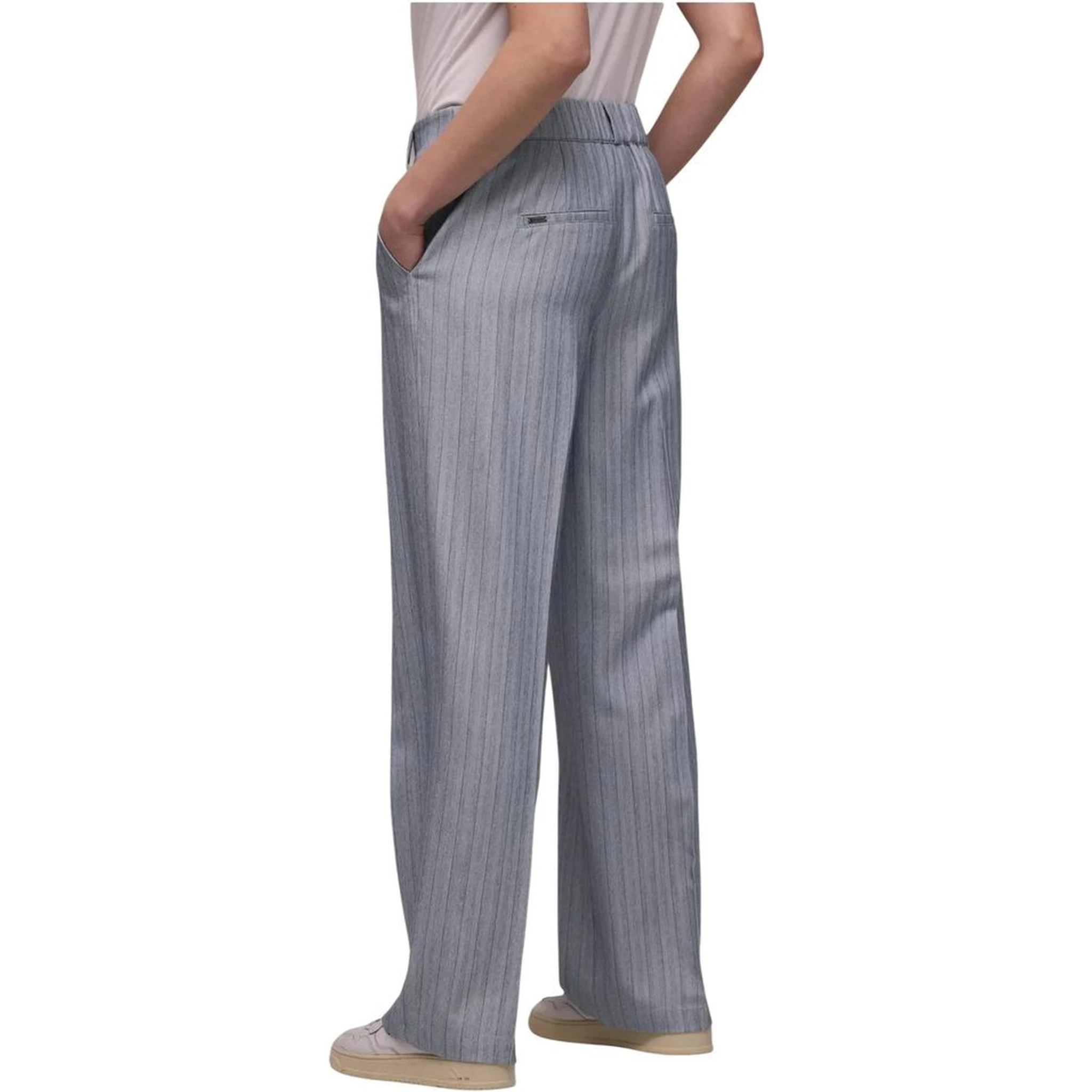 Blue Polyester Casual Pants