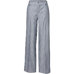 Blue Polyester Casual Pants