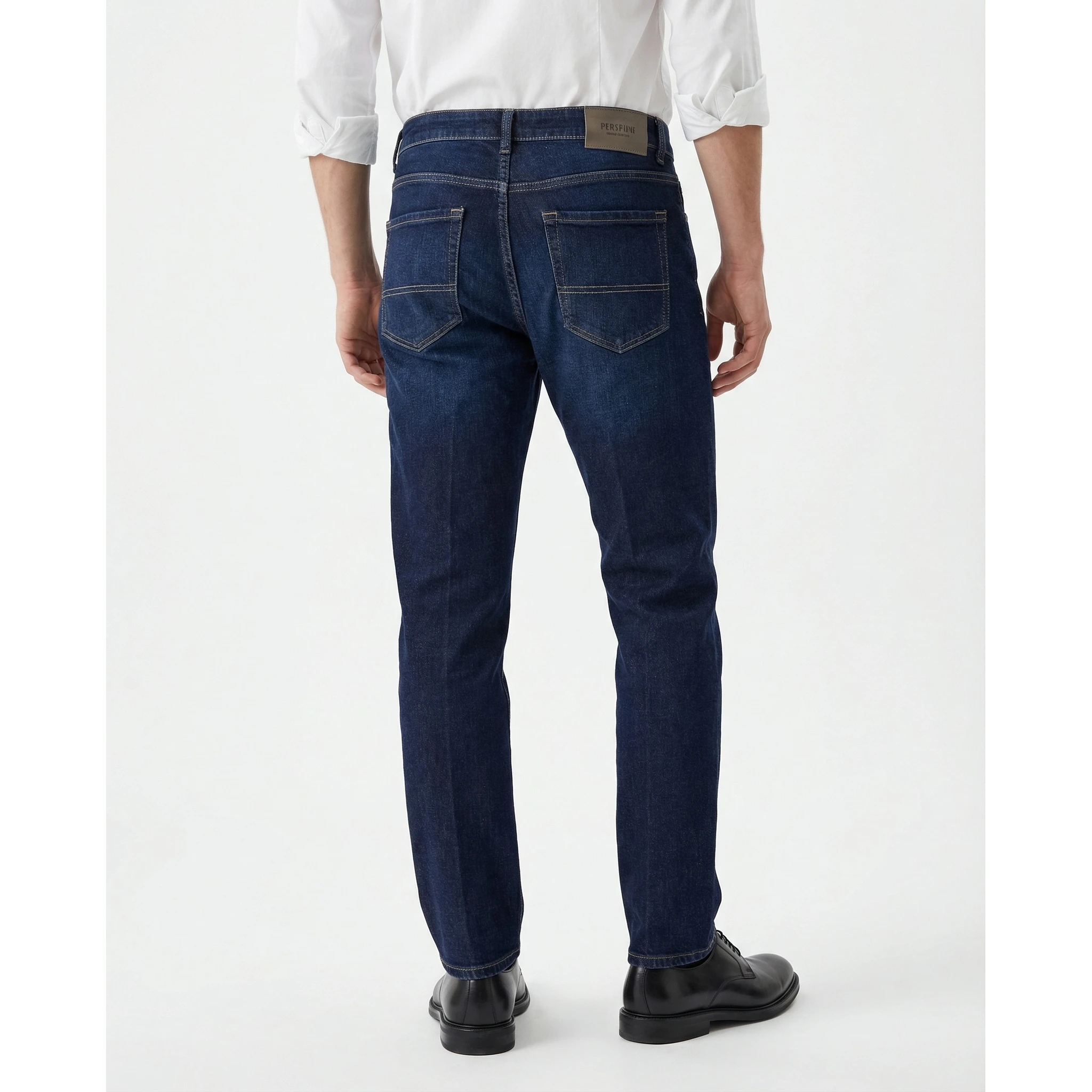 Navy Blue Cotton Straight-Leg Jeans