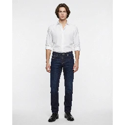 Navy Blue Cotton Straight-Leg Jeans