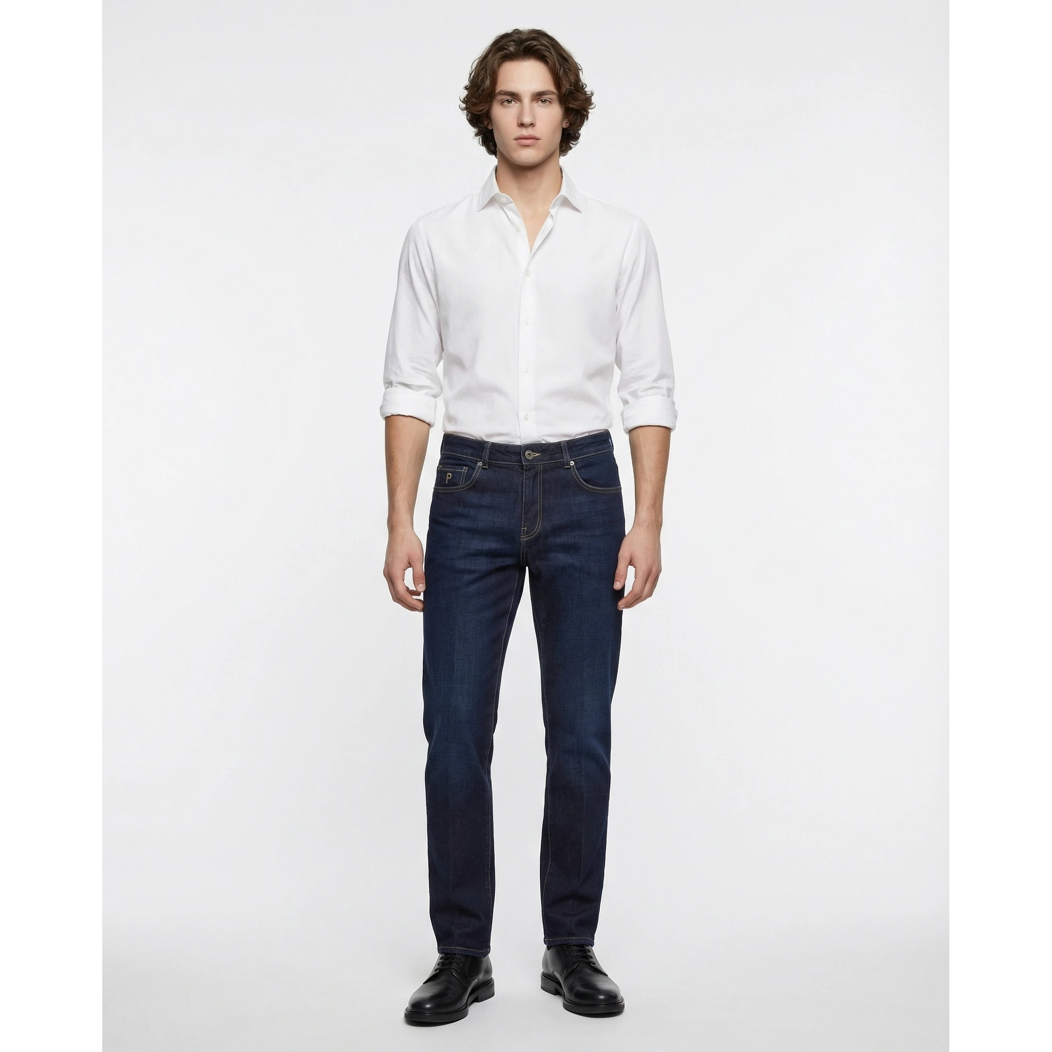 Navy Blue Cotton Straight-Leg Jeans