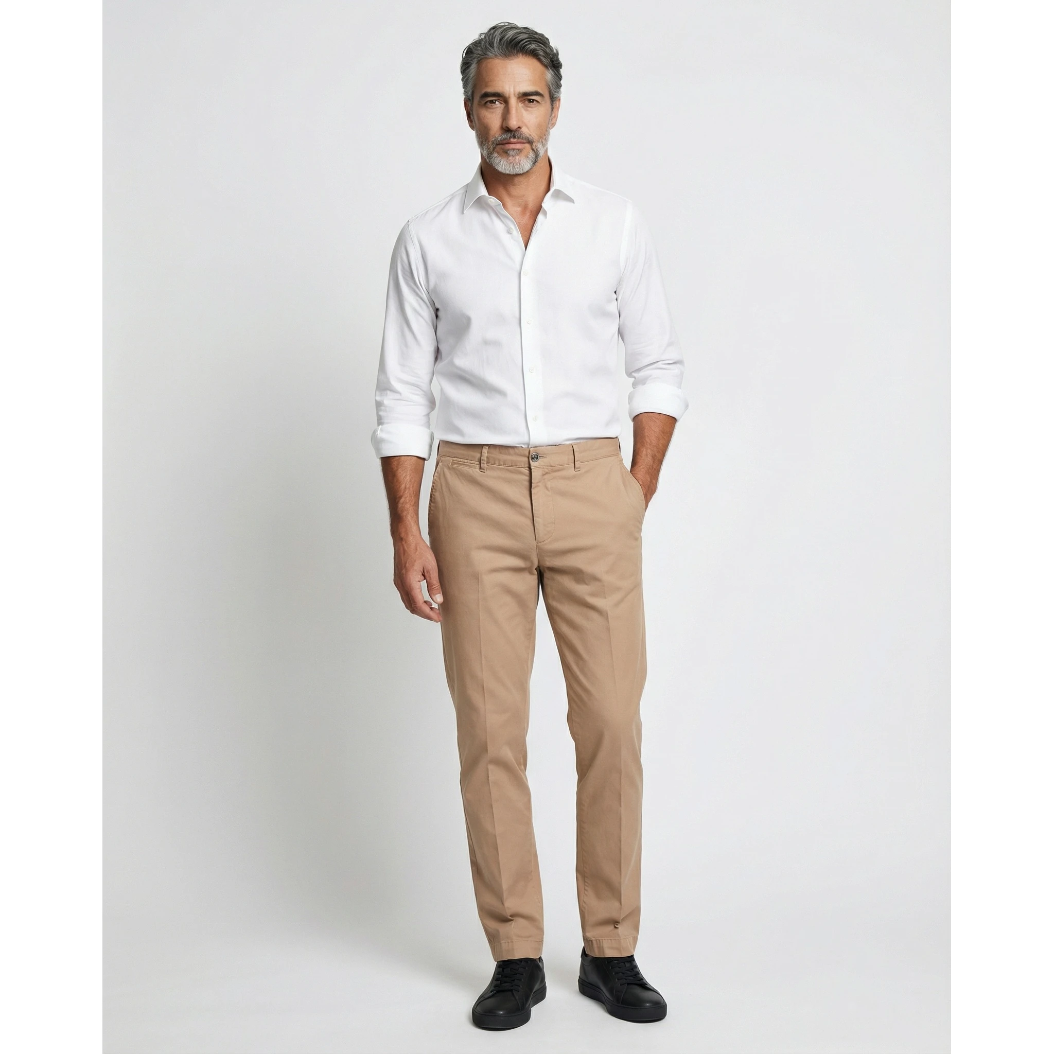 Beige Elastane Casual Pants