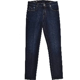 Navy Blue Cotton Straight-Leg Jeans