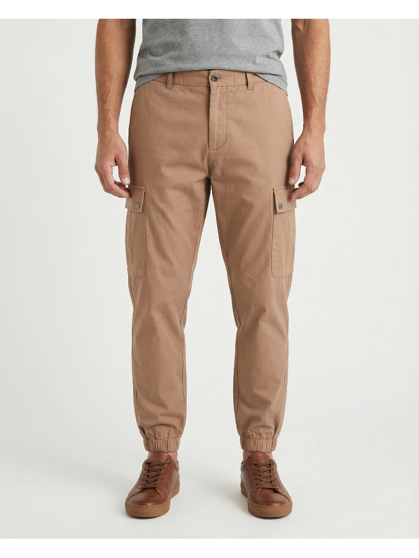 Beige Cotton Cargo Pants