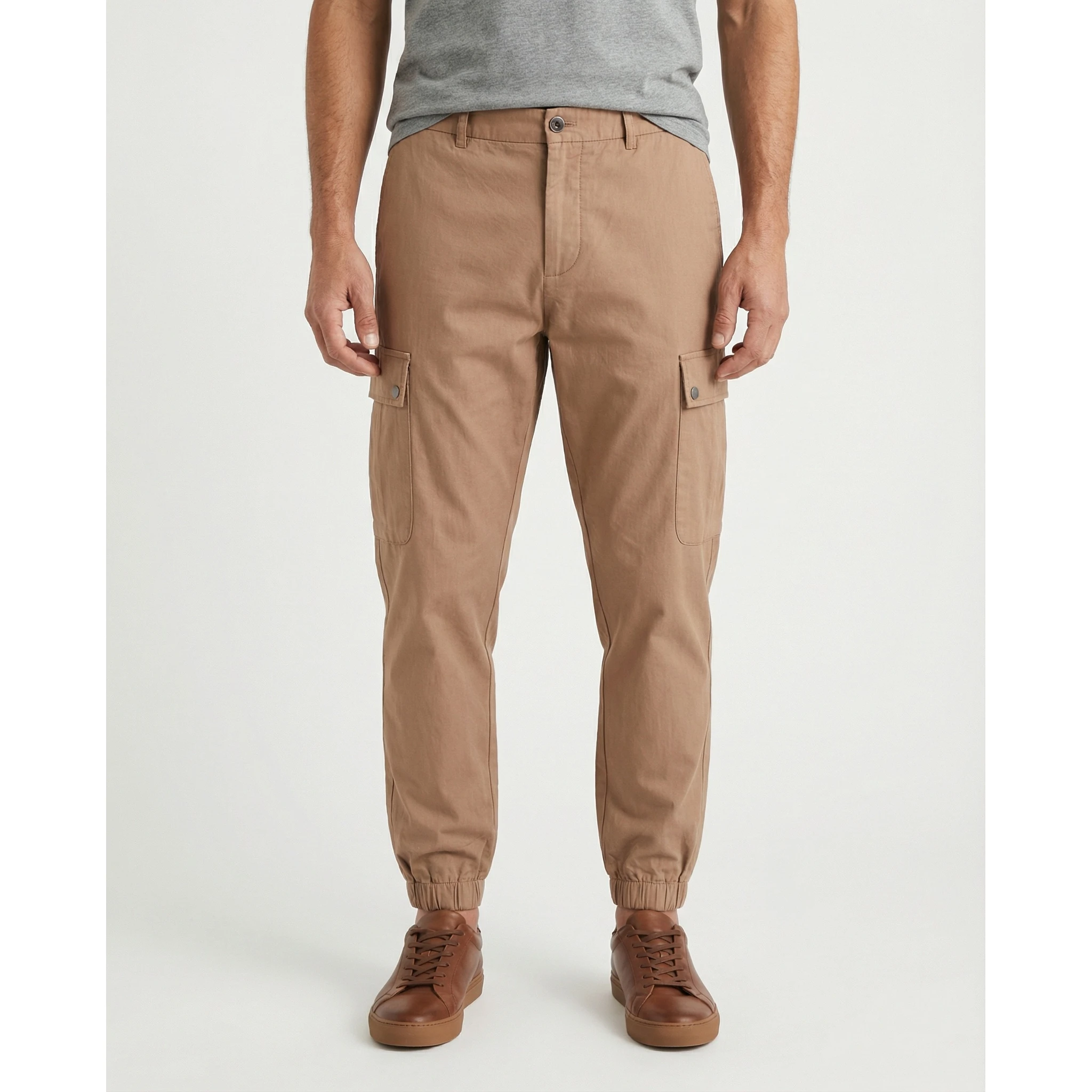 Beige Cotton Cargo Pants