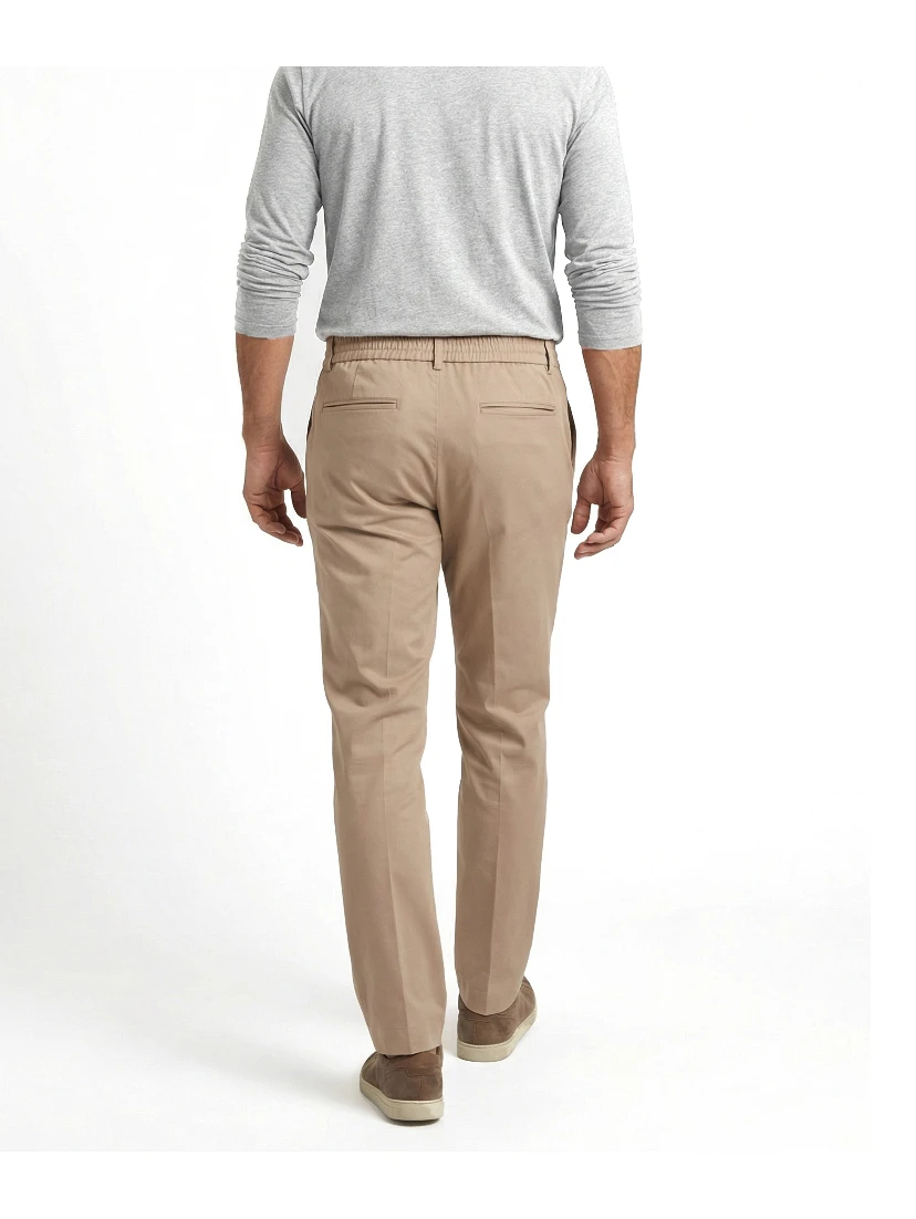 Beige Cotton Casual Pants