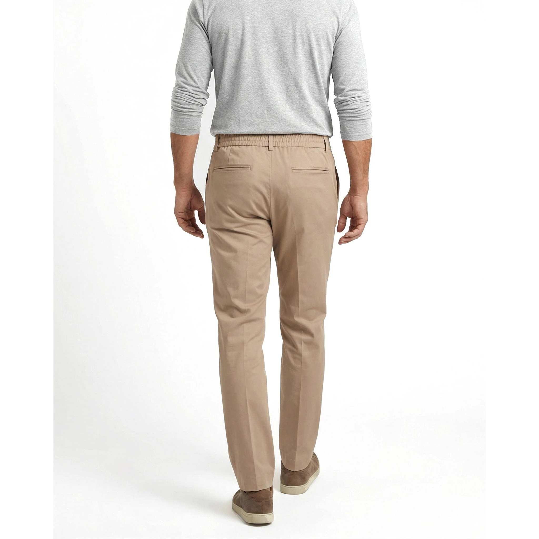 Beige Cotton Casual Pants