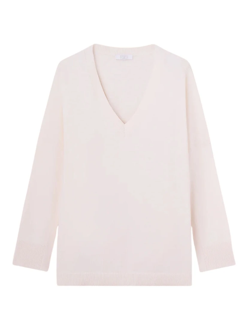V-neck knitwear in cotton and cashmere