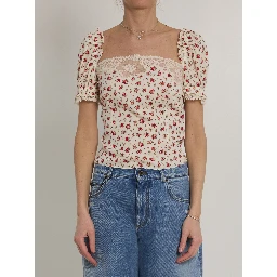 Charmeuse top with rose print
