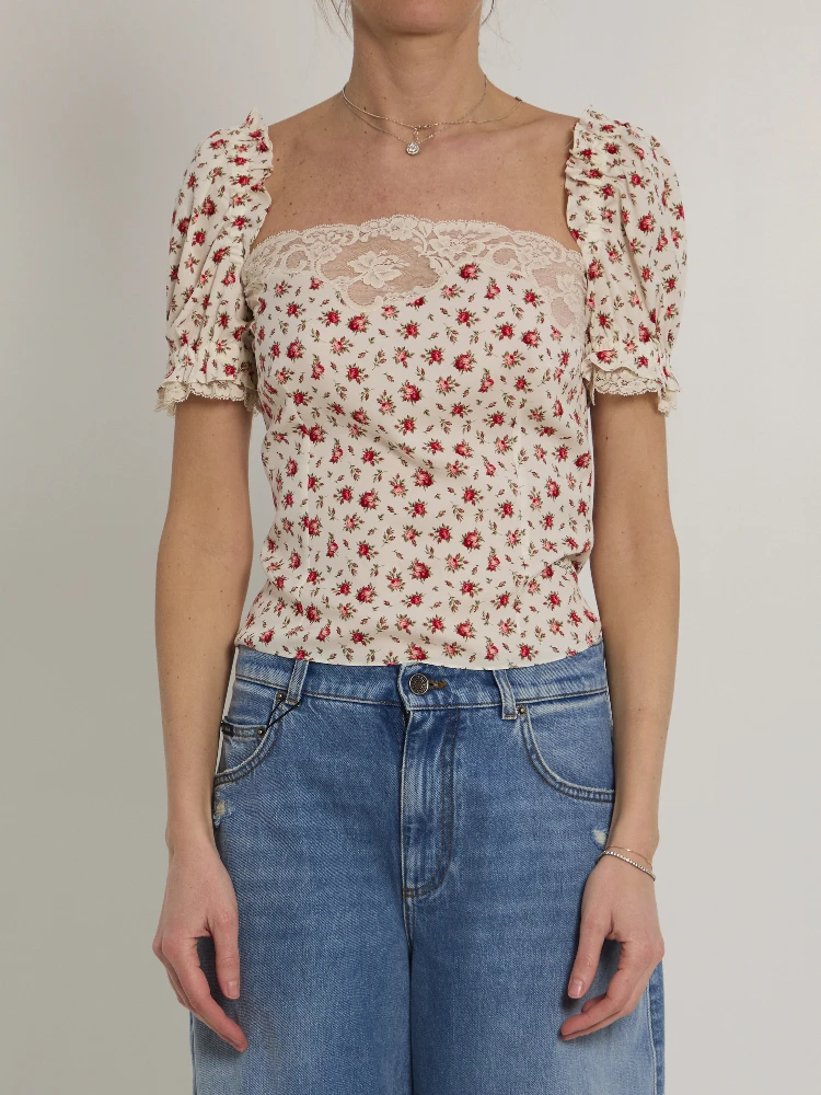 Charmeuse top with rose print