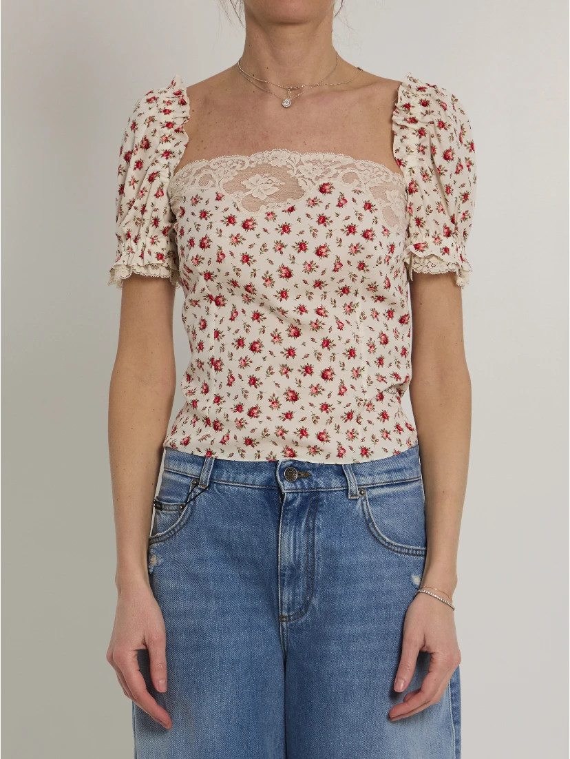 Charmeuse top with rose print