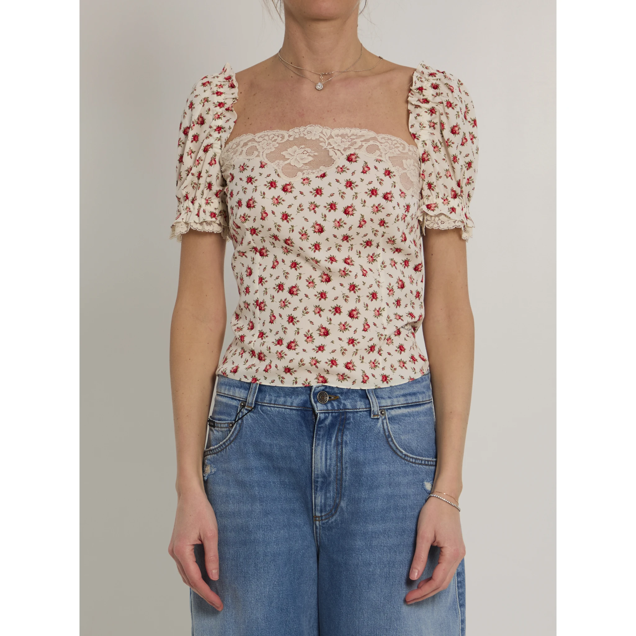 Charmeuse top with rose print