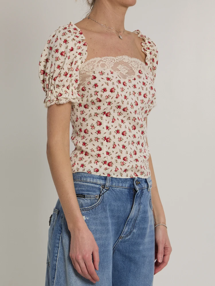 Charmeuse top with rose print alternative