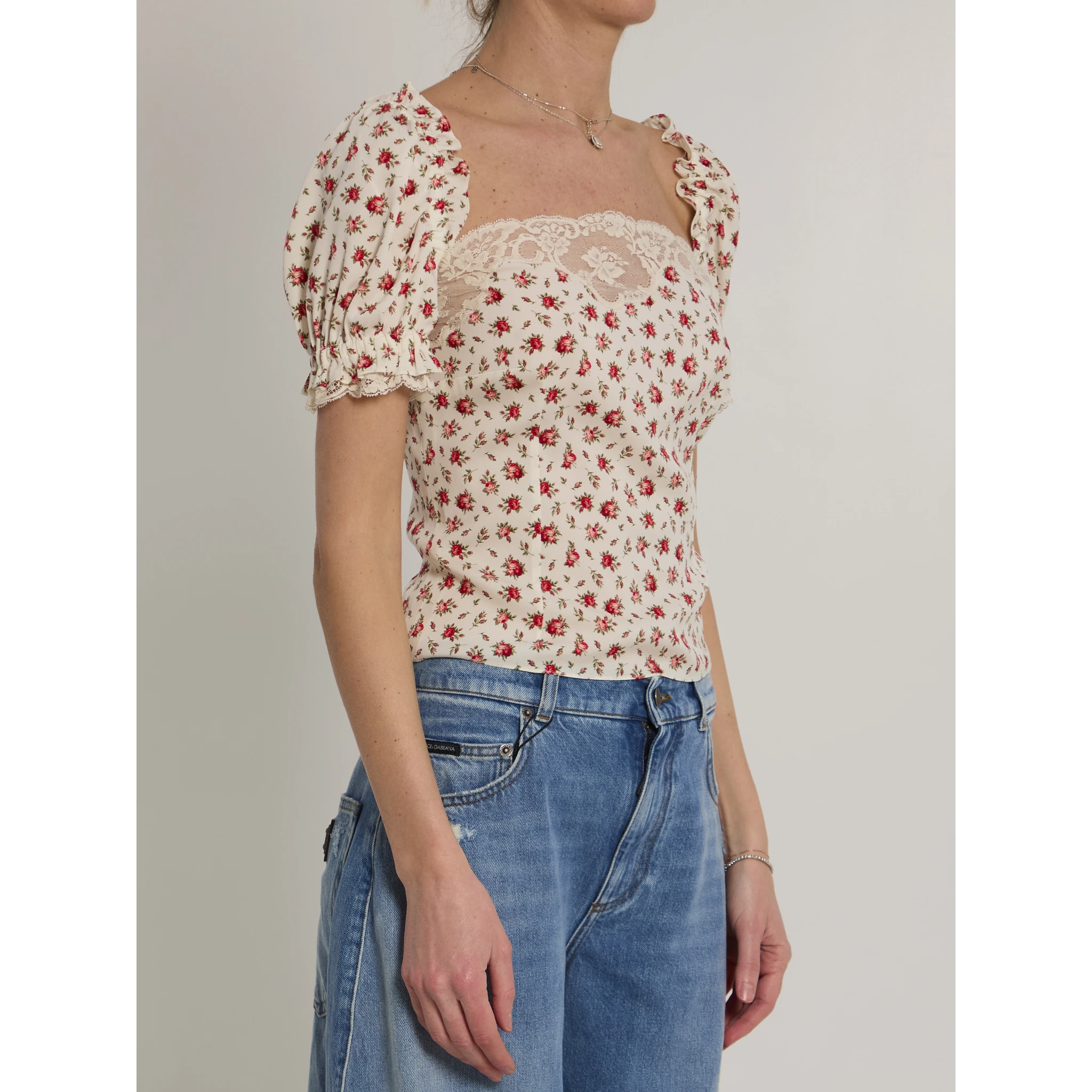 Charmeuse top with rose print