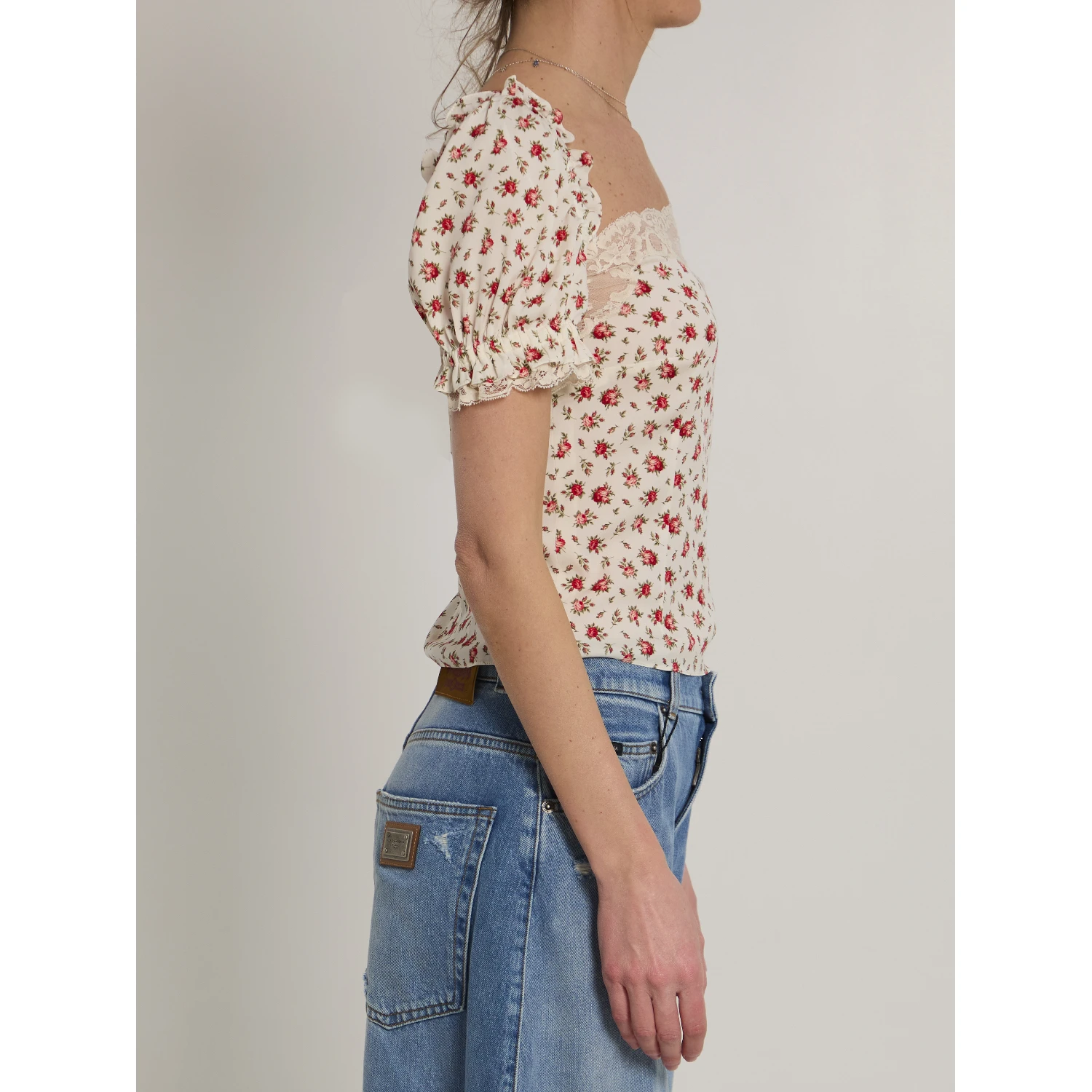 Charmeuse top with rose print