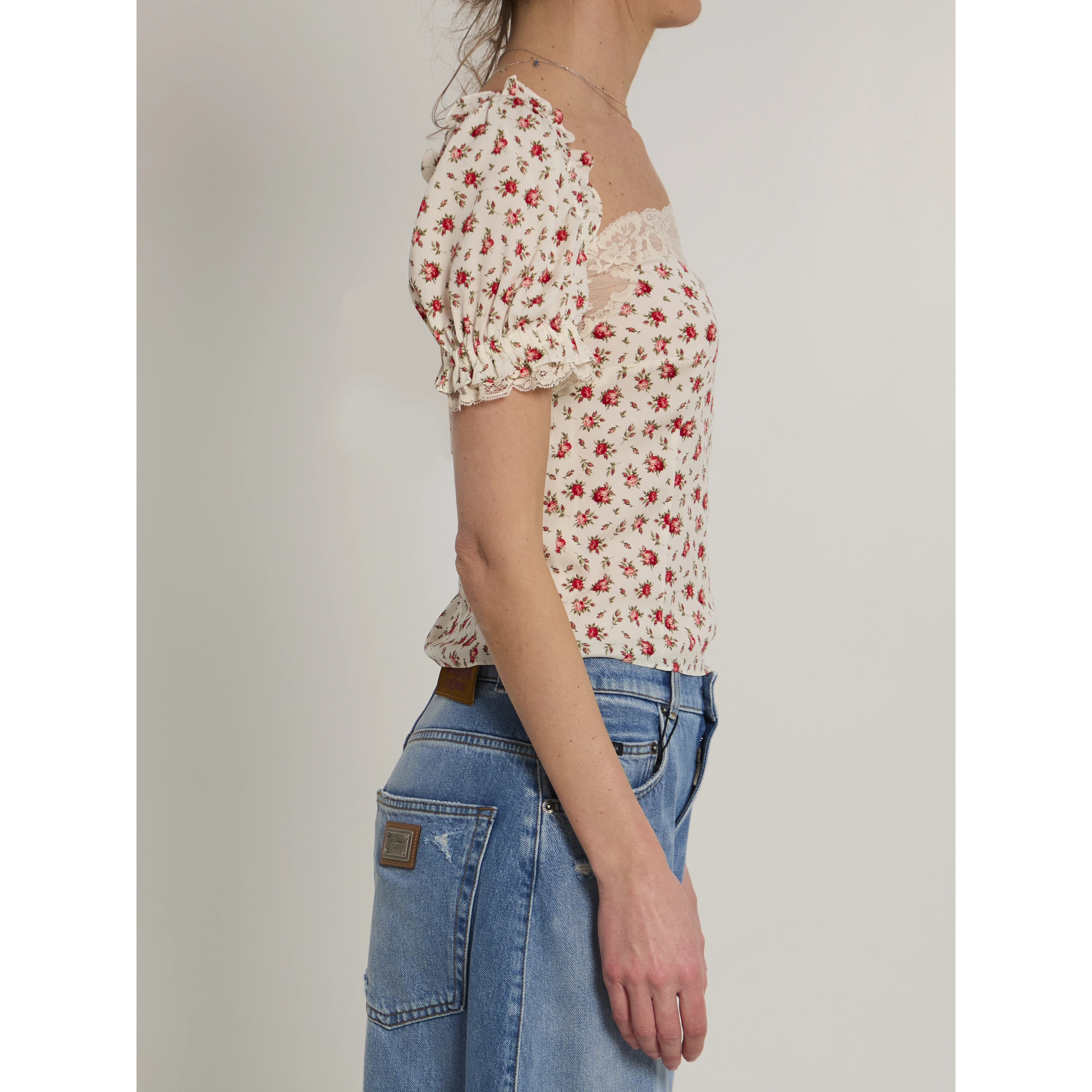 Charmeuse top with rose print