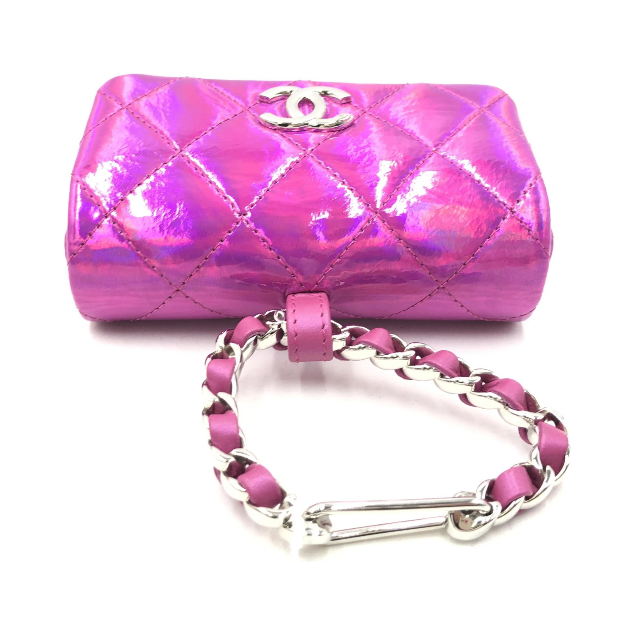 Iridescent Pink Quilted Leather Pouch