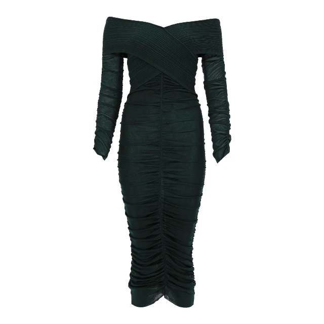 VISCOSE GATHERED MIDI DRESS