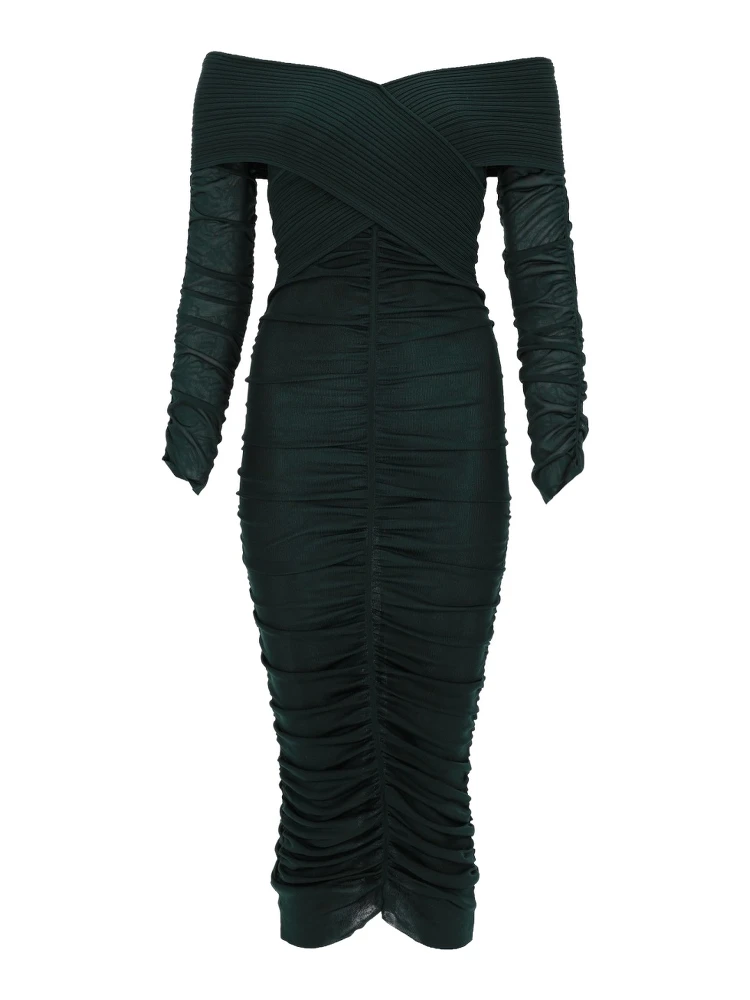 VISCOSE GATHERED MIDI DRESS