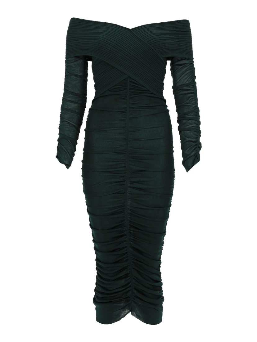 VISCOSE GATHERED MIDI DRESS