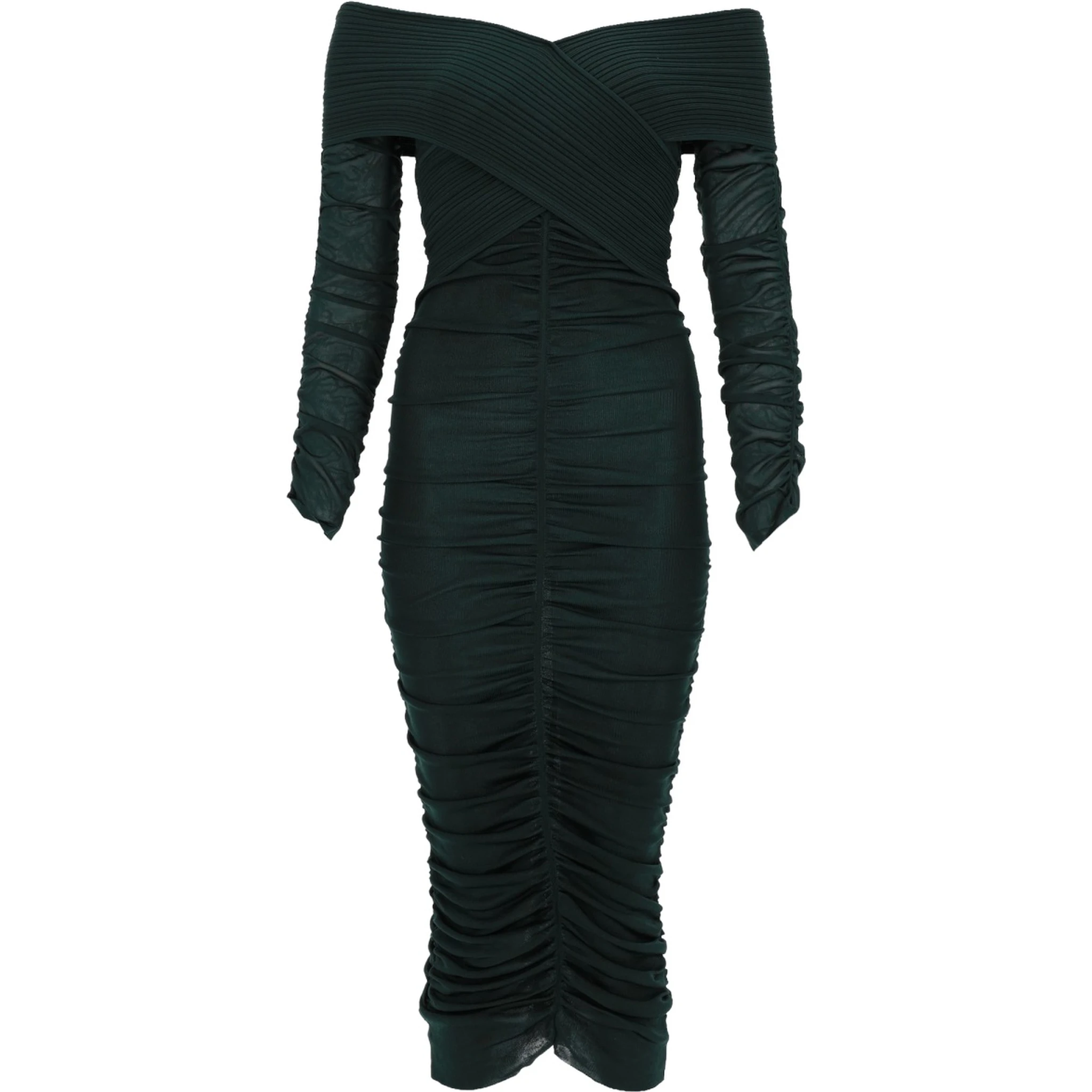 VISCOSE GATHERED MIDI DRESS