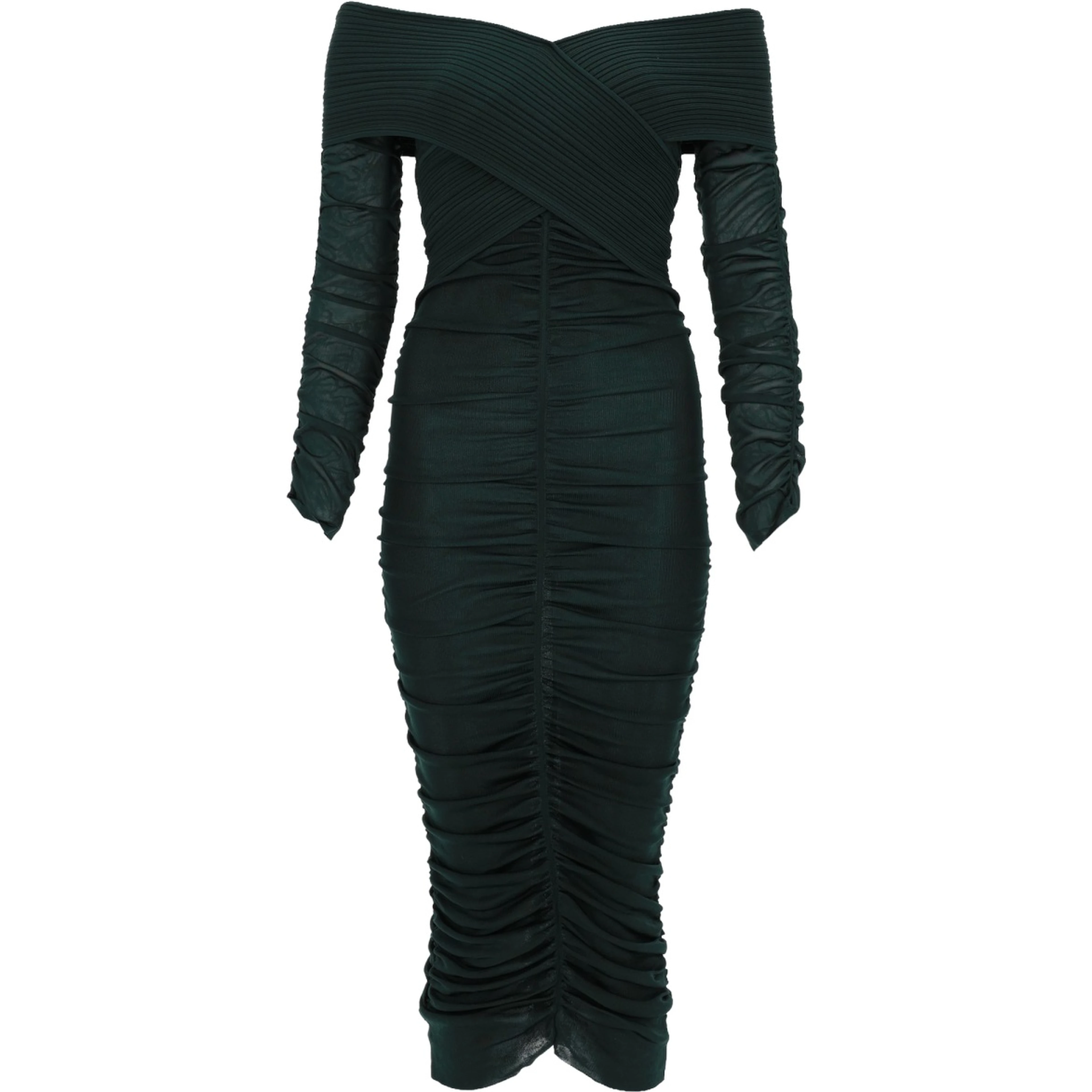 VISCOSE GATHERED MIDI DRESS