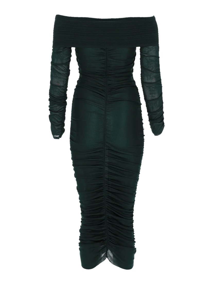 VISCOSE GATHERED MIDI DRESS