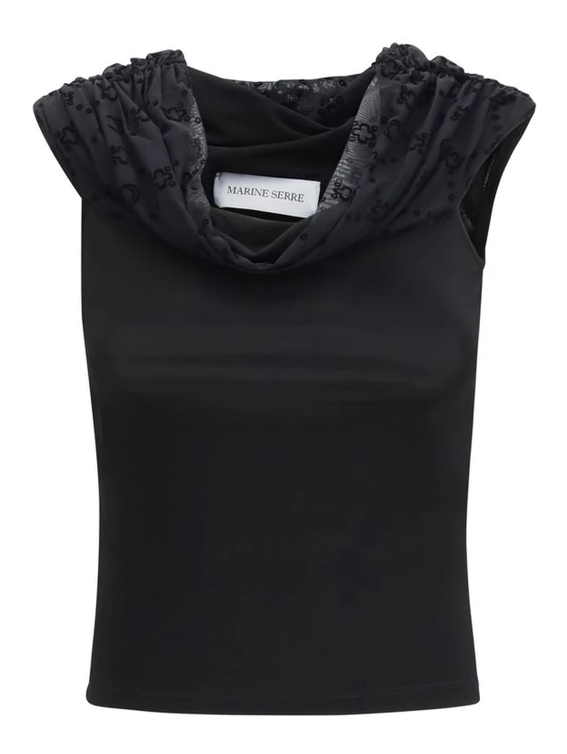 Black Viscose Sleeveles T-Shirt