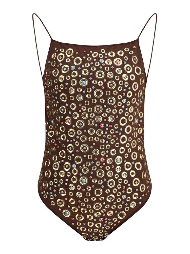 Brown Polyamide One-Piece Swimsuit
