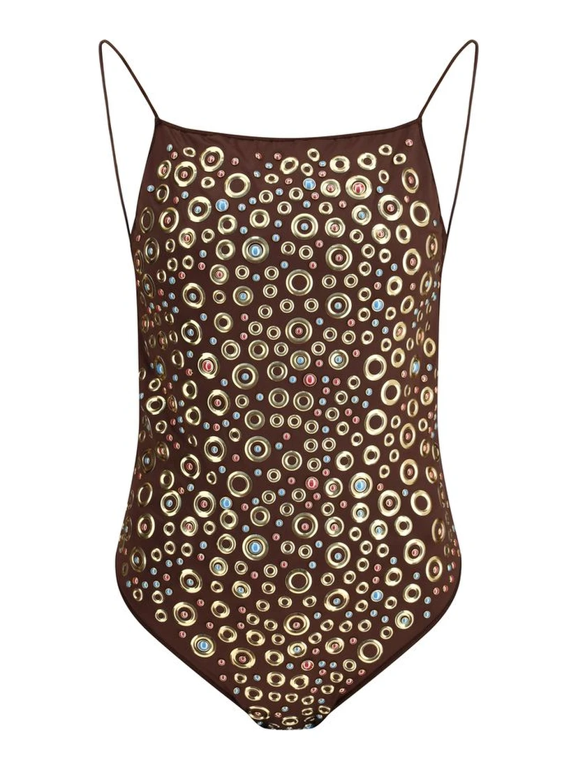 Brown Polyamide One-Piece Swimsuit
