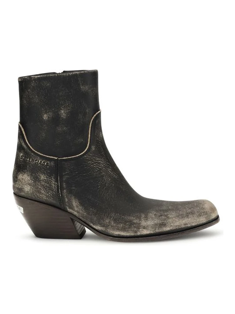 Black Calf Leather Bos Taurus Ankle Boots