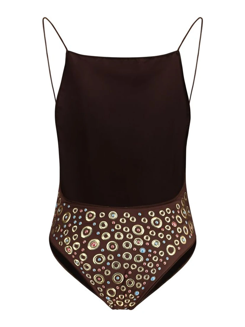 Brown Polyamide One-Piece Swimsuit