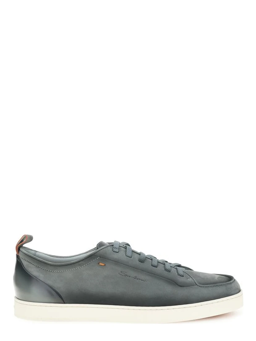 Gray Calf Leather Bos Taurus Low Top Sneakers