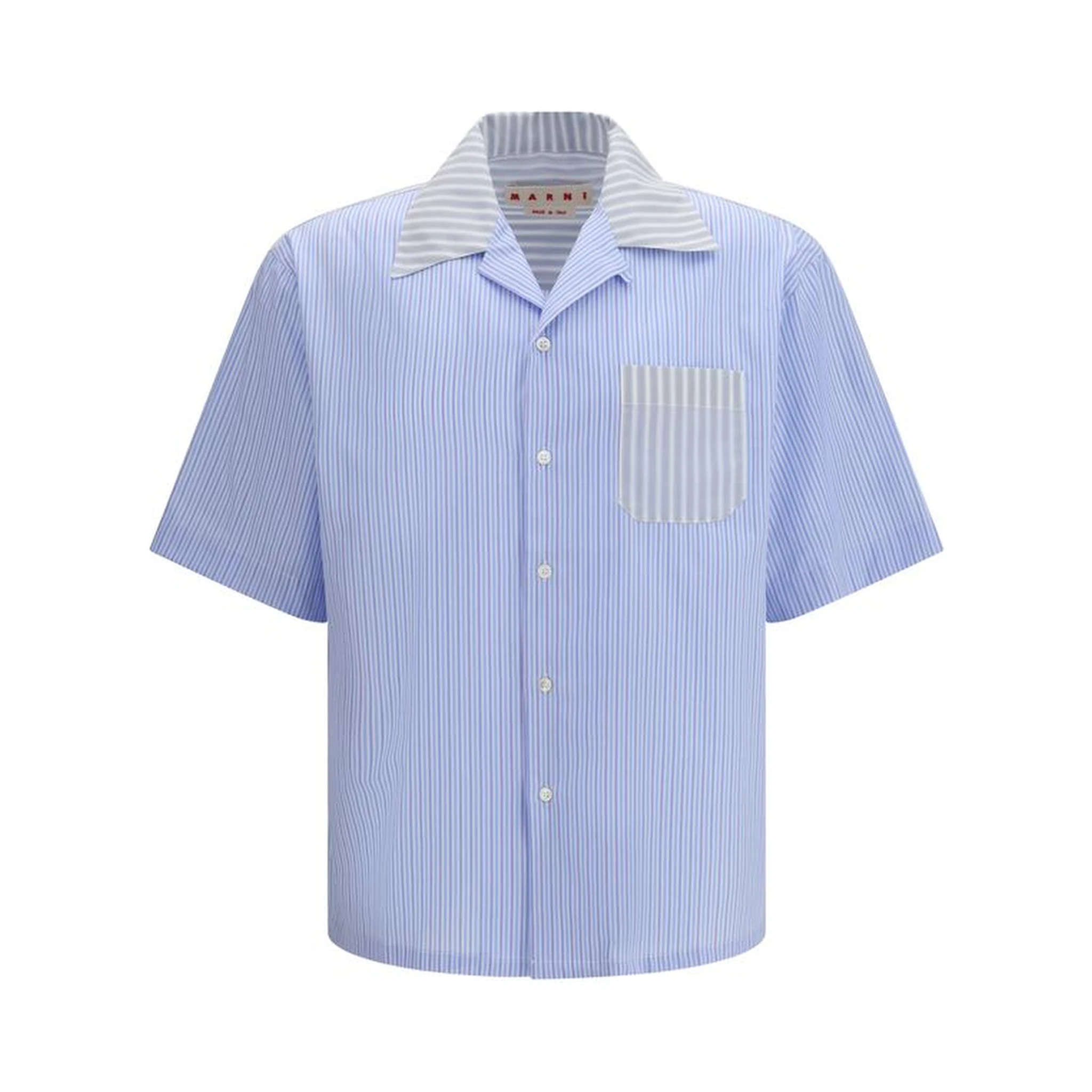 قميص قطني أزرق بنقشة