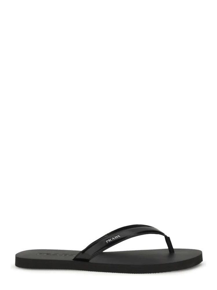Black Calf Leather Bos Taurus Flip-Flop Sandals