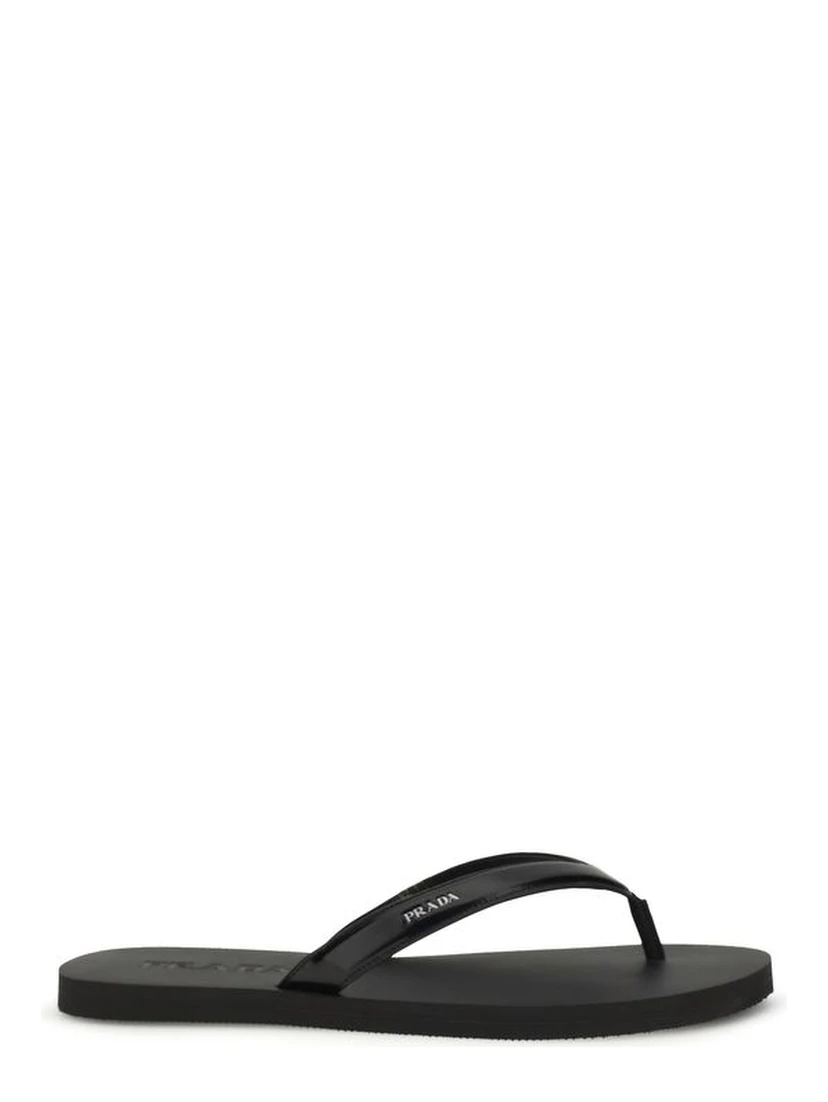 Black Calf Leather Bos Taurus Flip-Flop Sandals