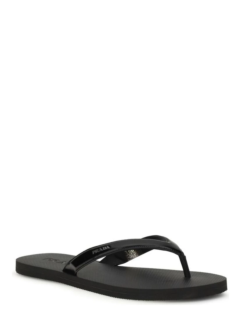Black Calf Leather Bos Taurus Flip-Flop Sandals