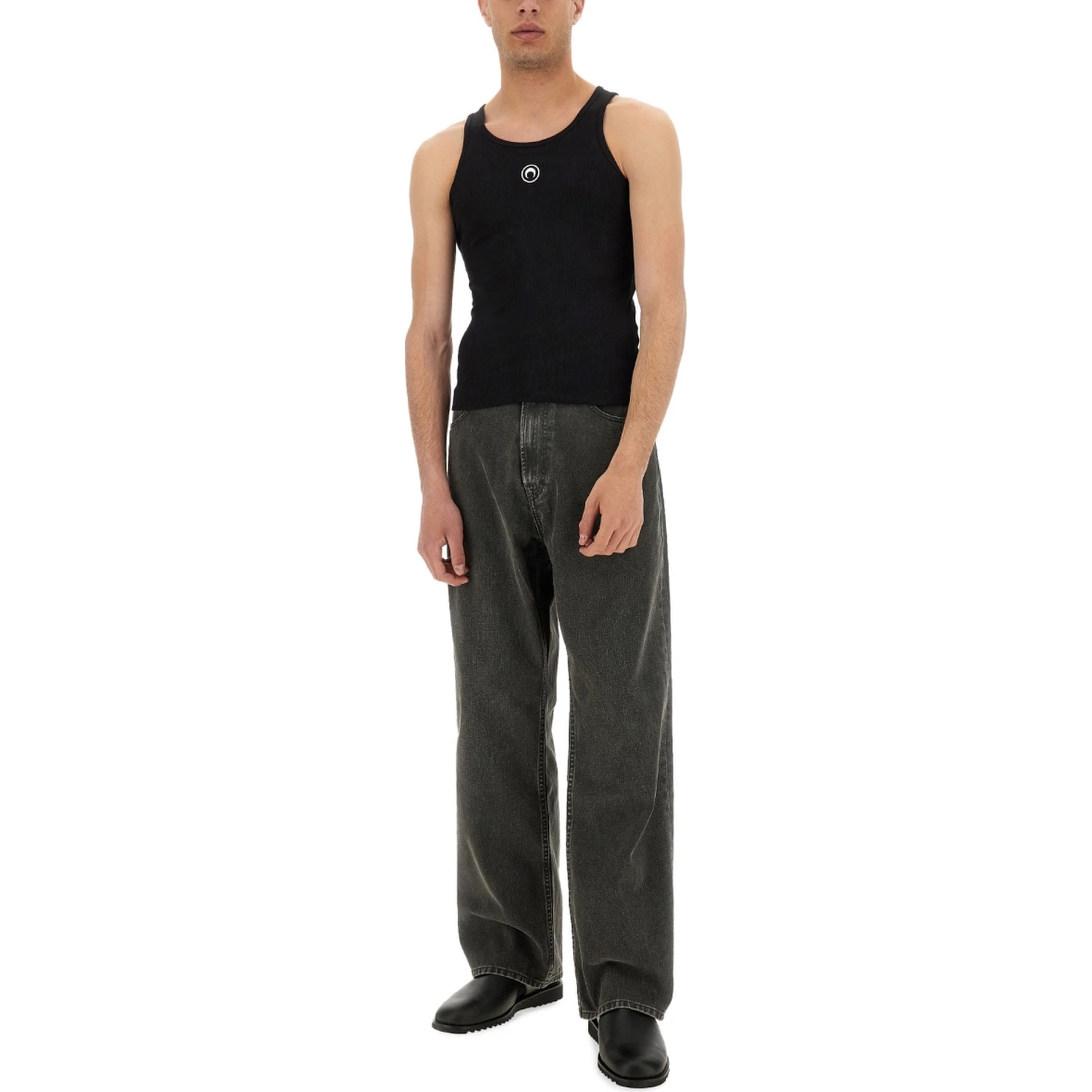 RIBBED TANK TOP WITH MOON LOGO