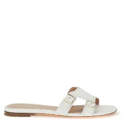 White Calf Leather Bos Taurus Flat Sandals