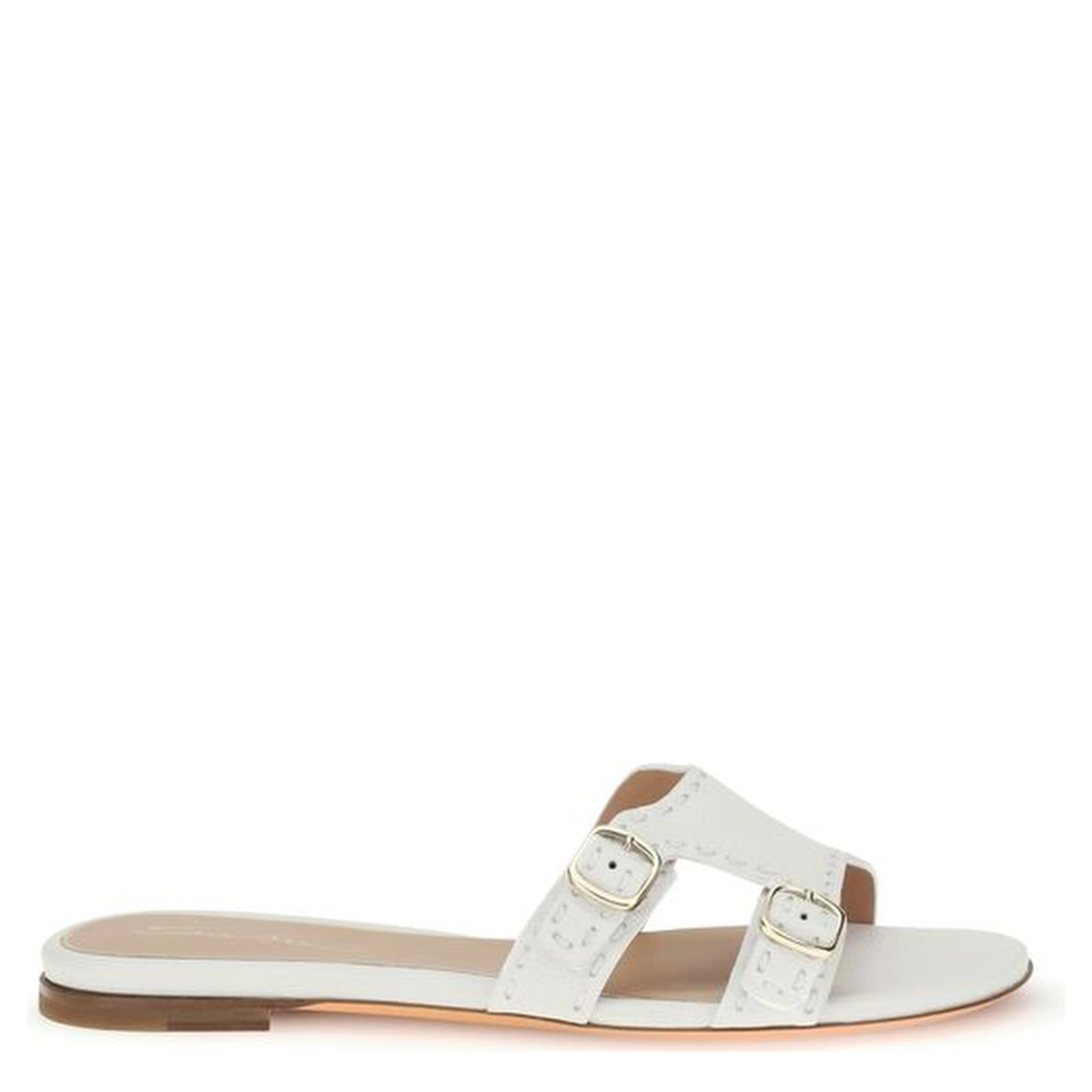 White Calf Leather Bos Taurus Flat Sandals