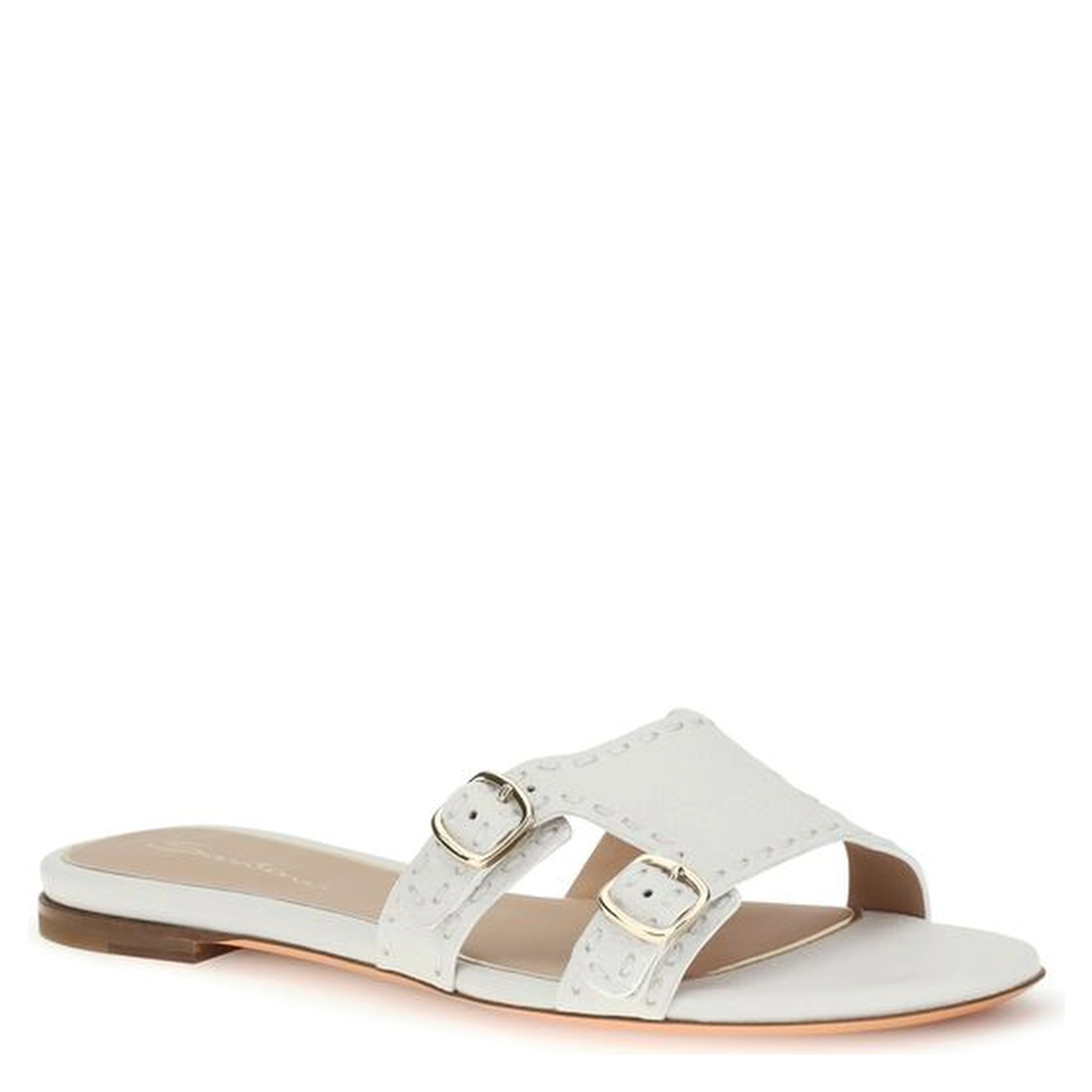 White Calf Leather Bos Taurus Flat Sandals