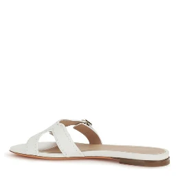 White Calf Leather Bos Taurus Flat Sandals