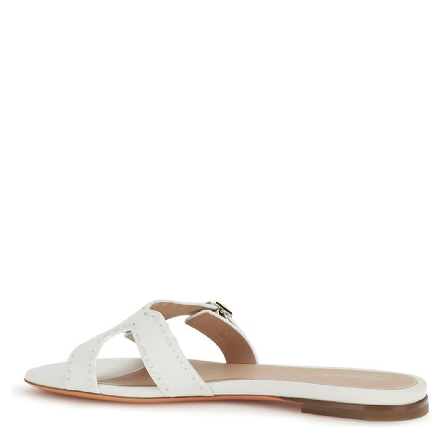 White Calf Leather Bos Taurus Flat Sandals