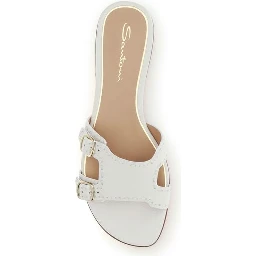 White Calf Leather Bos Taurus Flat Sandals